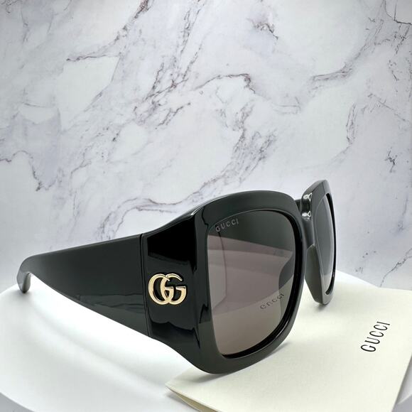 New GUCCI Sunglasses Wrap Square Black Gold Metal GG 55-16-130mm Authentic Gucci - Picture 3 of 15